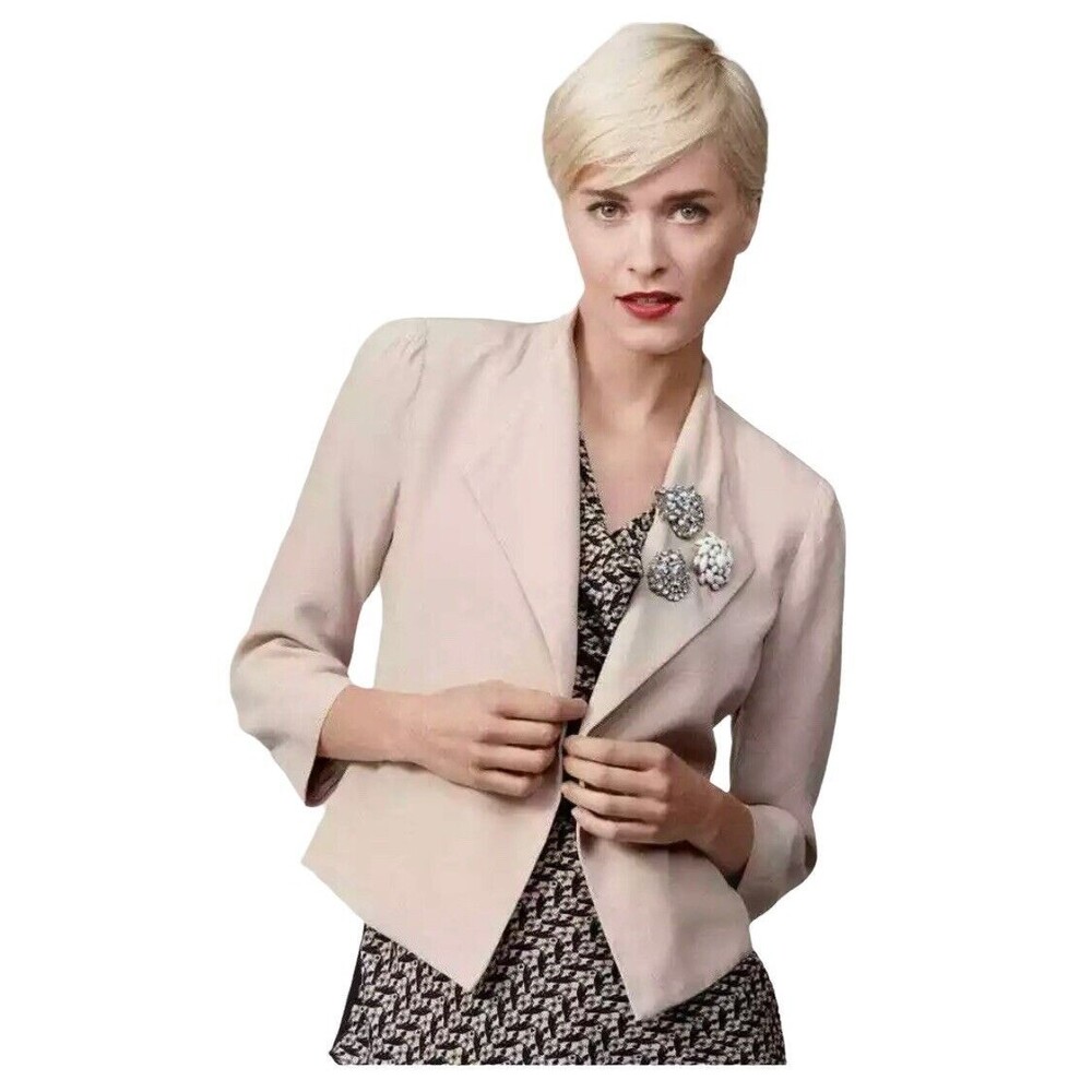 CAbi Womens Suit Jacket Blazer Pink Rayon Pockets Long Sleeve Open Front Drape M